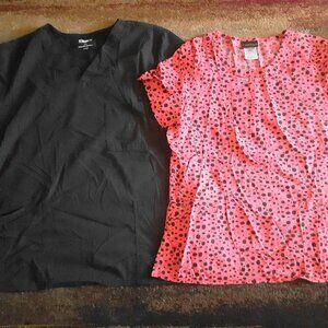 LOT OF 2 SCRUBS TOPS MEDICAL NURSING UNIFORM CAREISMA SCRUBSTAR-WOMENS SIZE L